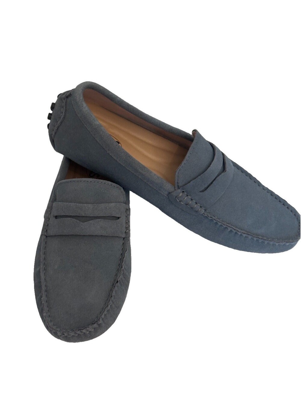 JIONS Men's Driving Penny Loafers Suede Driver Moccasins Slip On Flats, Gray 10